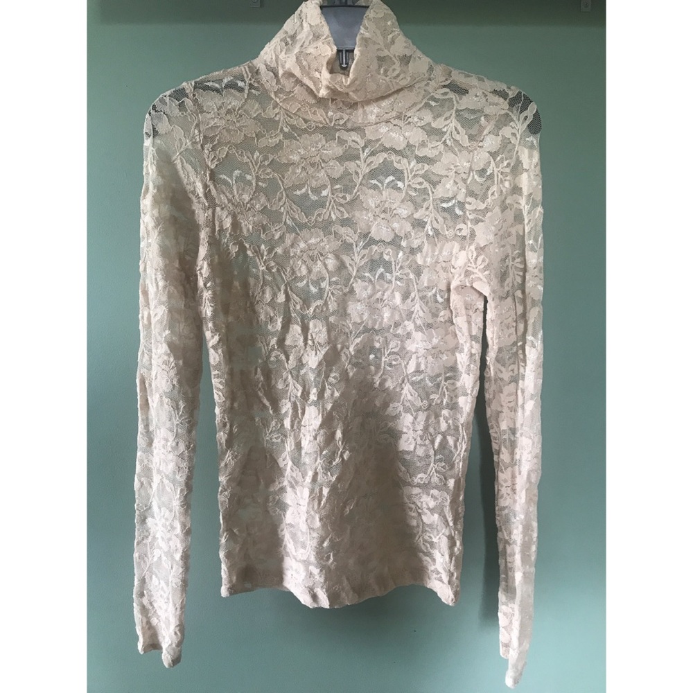 Cream lace fitted turtleneck